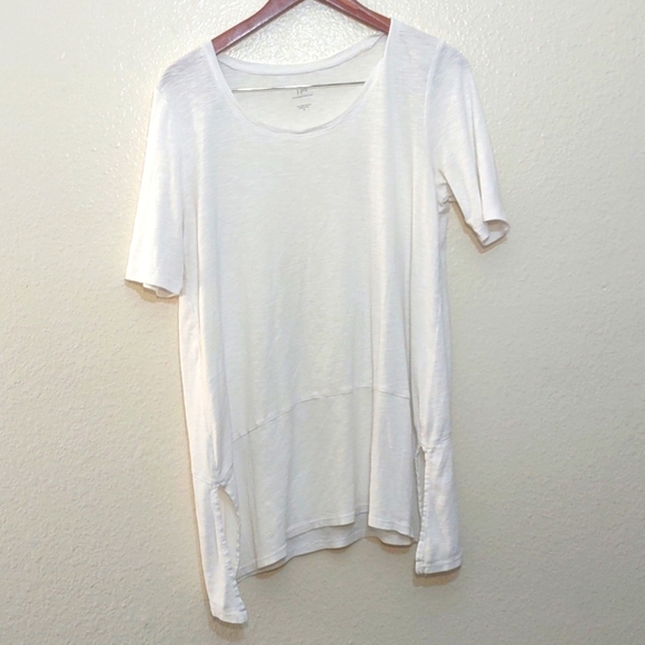 SLIGHTLY USED J. JILL PIMA DIPPED HEM TUNIC SIZE L COLOR WHITE 100% PIMA COTTON - Picture 1 of 7